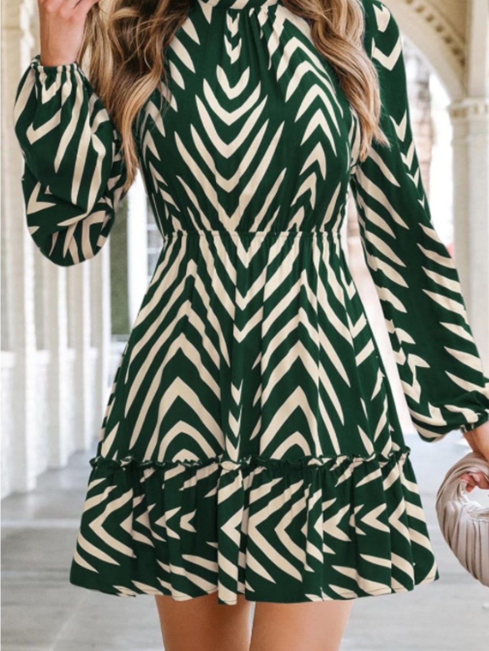 Women’s Cupshe Wild Breeze Green and White Zebra Print Long Sleeve Mini Dress